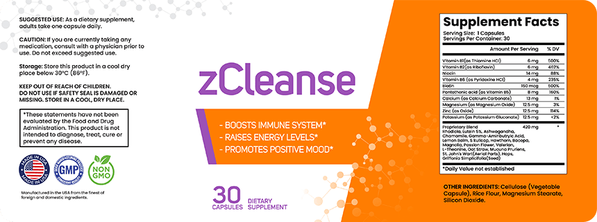 zCleanse detoxification supplement Facts